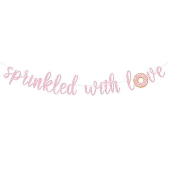 Sprinkled with Love Glitter Banner Baby Shower Sprinkle Party Decoration for Girl Pre-Strung Sign Gold (Pink)