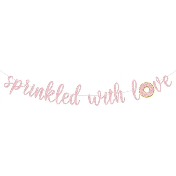 Sprinkled with Love Glitter Banner Baby Shower Sprinkle Party Decoration for Girl Sign Gold (Pink)