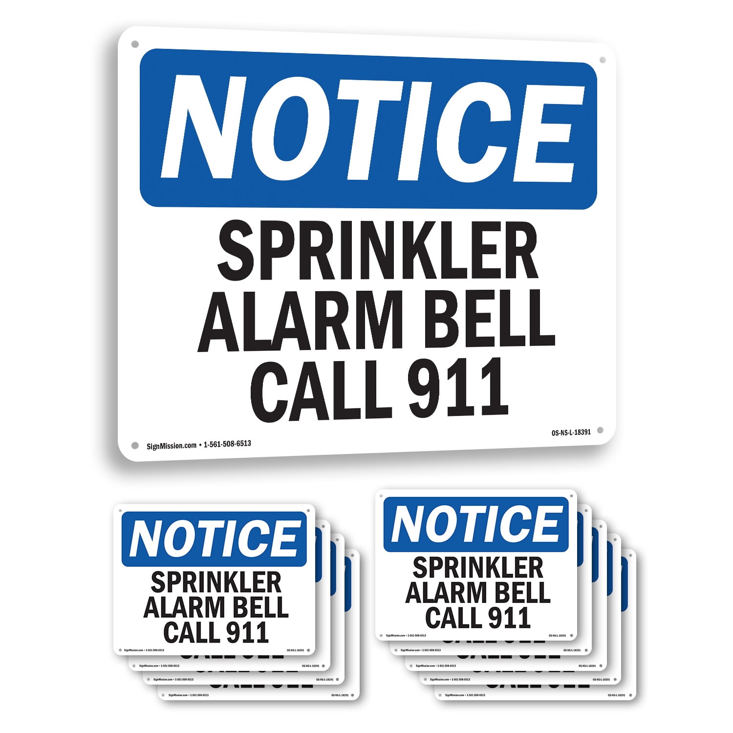 Sprinkler Alarm Bell Call 911 OSHA Notice Aluminum Sign 24 Inch x 18 ...