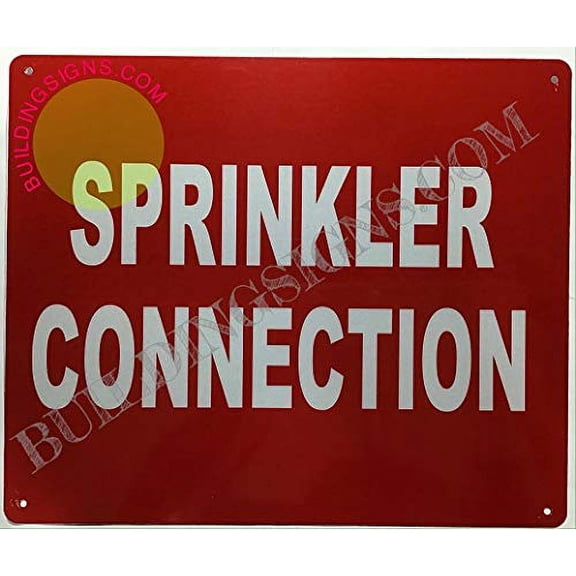 Sprinkler Connection Sign (Aluminium Reflective, RED 10x12) (ref-2201)