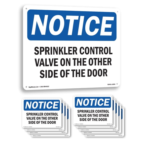 Sprinkler Control Valve On The Other Side OSHA Notice Aluminum Sign 24 Inch x 18 Inch - 10 Pack