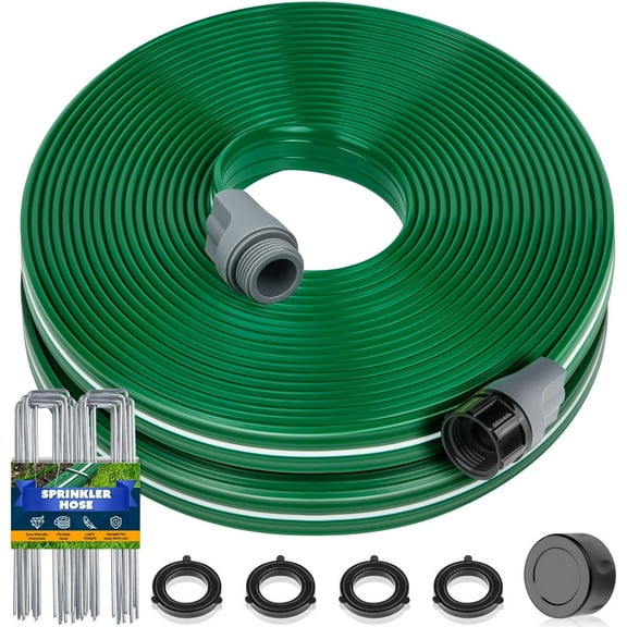 Sprinkler Hose with Holes 50FT, Heavy Duty Watering Garden Hose, High-Efficiency Sprinklers System for Lawn and Garden with Staples