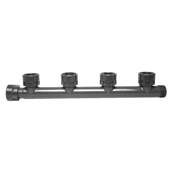 Sprinkler Manifold Tee, 4 Port Quad Swivel Connector - 1 Inch, Black Plastic Irrigation Fittings for Sprinkler Systems, Lawn Watering, Garden Hose Manifold Adapter