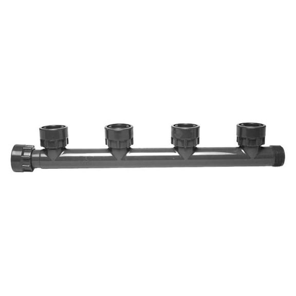 Sprinkler Manifold Tee, 4 Port Quad Swivel Connector - 1 Inch, Black Plastic Irrigation Fittings for Sprinkler Systems, Garden Water Distribution