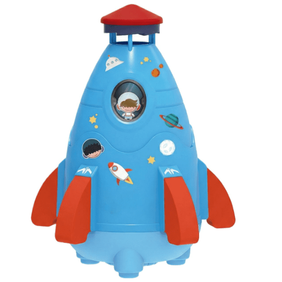 Sprinkler Outdoor Water Toy for Summer Fun, Rocket Ship Space Theme Sprinkler, Backyard SplashPlay Water Spray Toy for Boys Girls, Blue