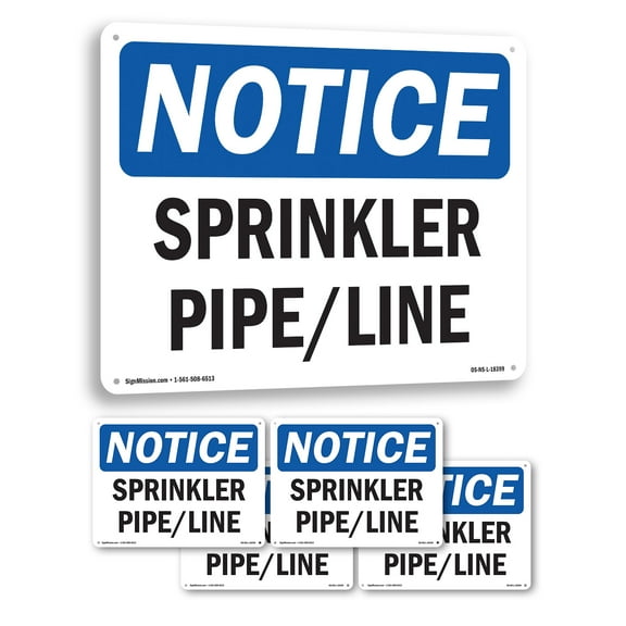 Sprinkler Pipe Line OSHA Notice Aluminum Sign 10 Inch x 7 Inch - 5 Pack