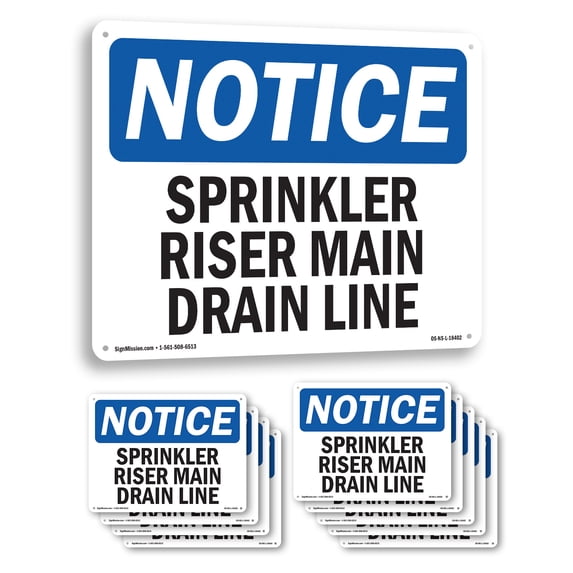 Water Service Riser Sign Sprinkler Riser Main Drain Line OSHA Notice Rigid Plastic Sign 10 Inch ...