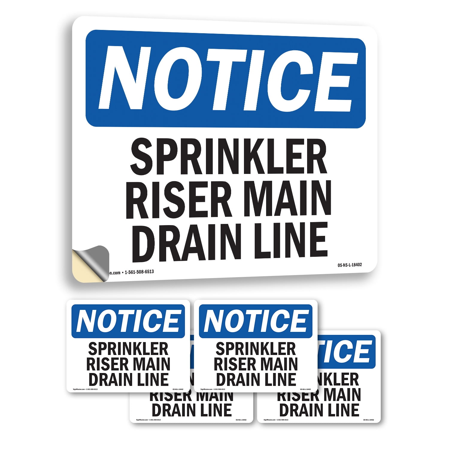 San Riser Label Sprinkler Riser Main Drain Line OSHA Notice Vinyl Decal Label 18 Inch x ...