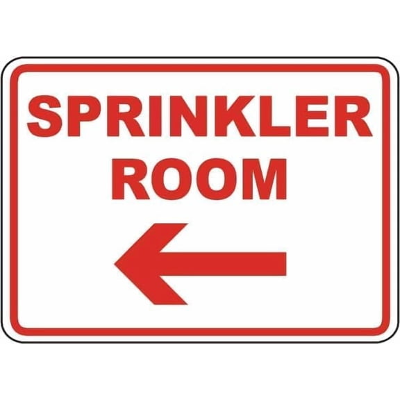 Sprinkler Room (Left Arrow) Sign Fire_Exit Emergency Signs Riser Metal Tin \u2013 8 x 12 Inch for Home or Work