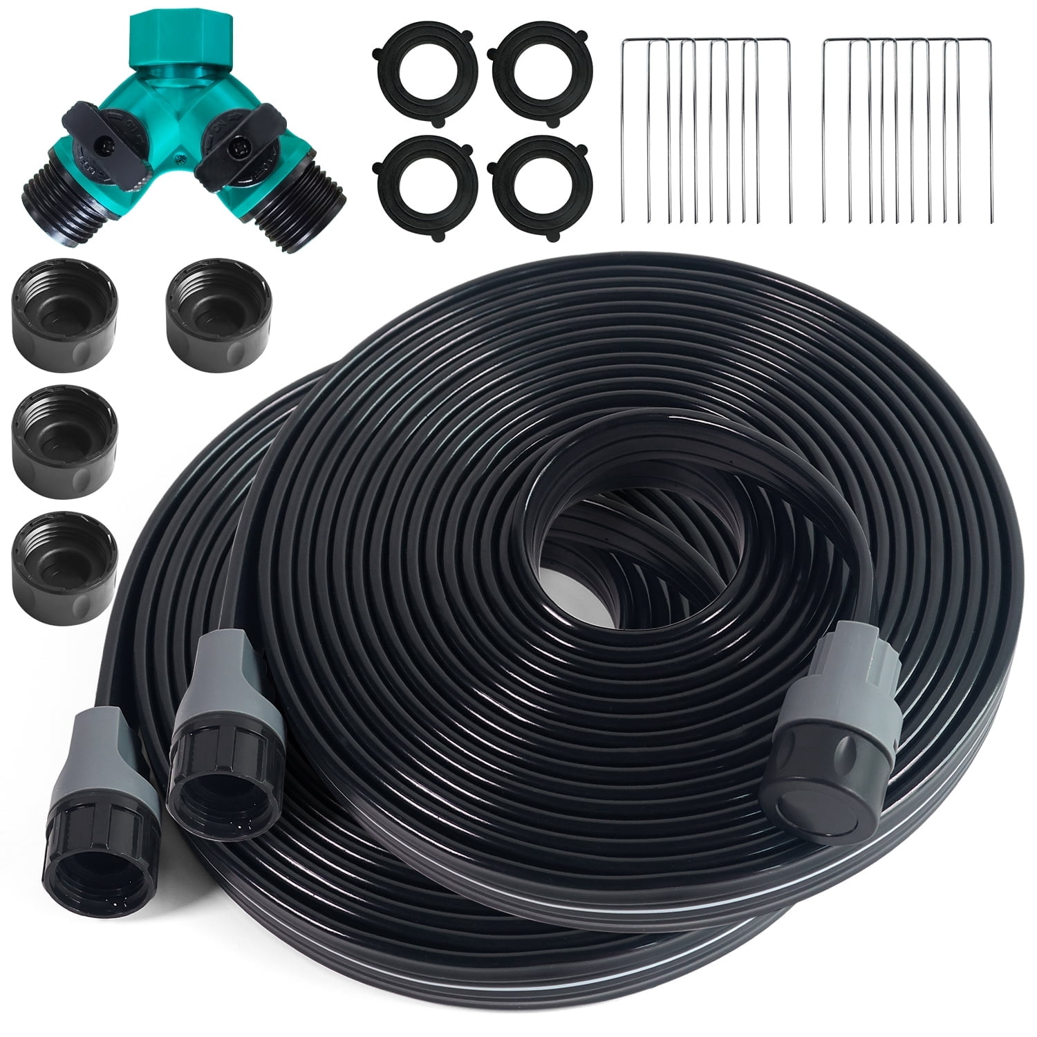Sprinkler Soaker Hose 50FT for Lawn Watering Garden Soaker hose with holes - Heavy Duty Sprinkler Hose, Efficient Saving Water Hose for Garden Lawn Irrigation System with Hose Stakes