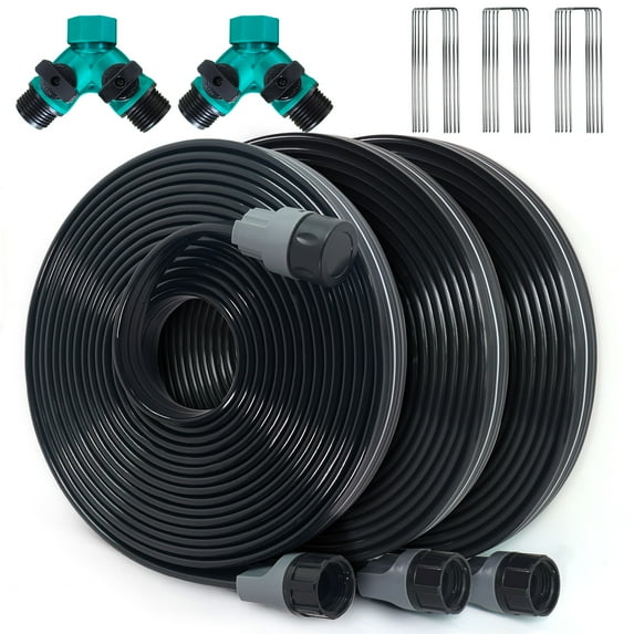 Sprinkler Soaker Hose 75FT for Lawn Watering Garden Soaker hose with holes - Heavy Duty Sprinkler Hose, Efficient Saving Water Hose for Garden Lawn Irrigation System with Hose Stakes