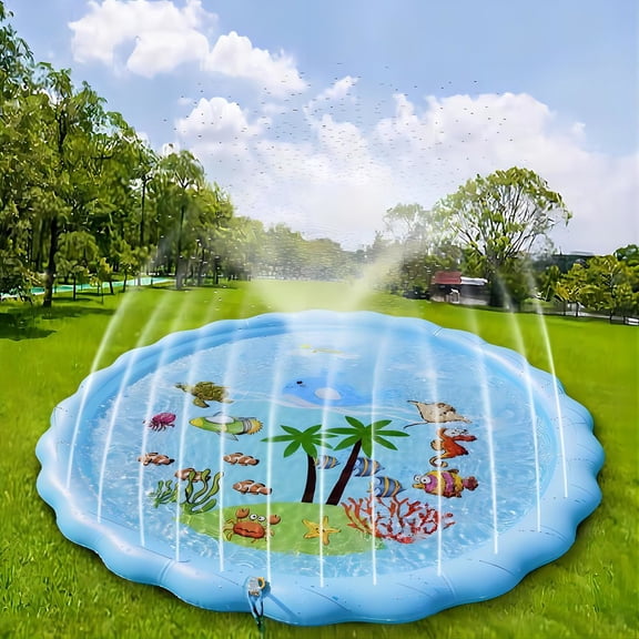 Sprinkler Splash Pad Sprinkler Pool Play Mat Inflatable Summer Outdoor Water Toys for Baby Girls Boys Children Pet Dog 67"Blue