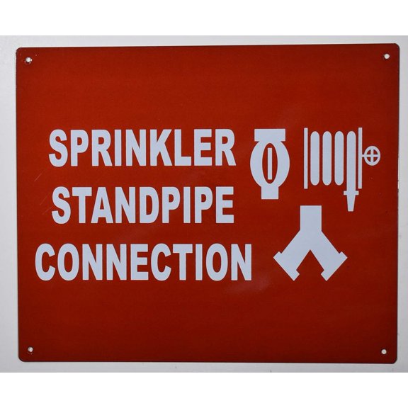 Sprinkler Standpipe Connection Sign with English Text and Symbol Sign (Aluminium Reflective, RED 10x12)(ref-2022-4)