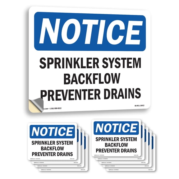Sprinkler System Backflow Preventer Drains OSHA Notice Vinyl Decal Label 18 Inch x 12 Inch - 10 Pack