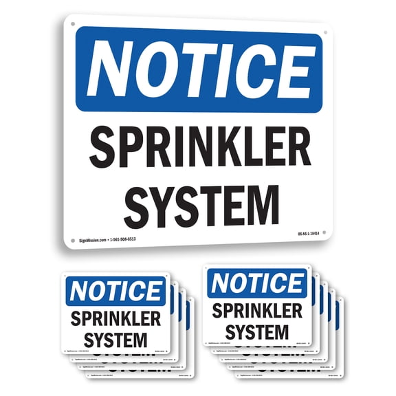 Sprinkler System OSHA Notice Aluminum Sign 10 Inch x 7 Inch - 10 Pack