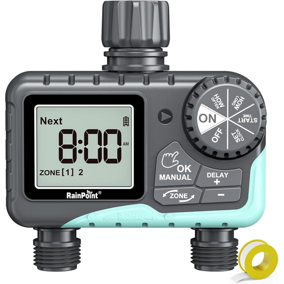 Sprinkler Timer 2 Outlet, Water Timer for Garden Hose, Programmable Drip Irrigation for Yard Outdoor Watering, Rain Delay/Manual/Automatic System Controller 2.5" LCD, V2