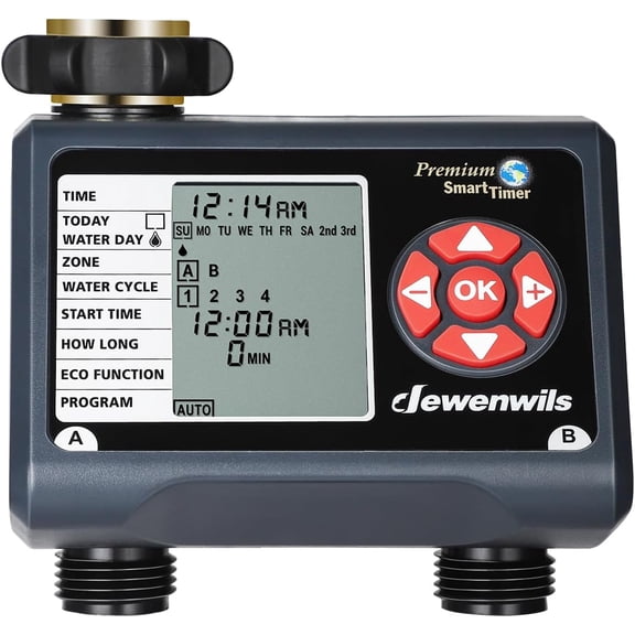 Sprinkler Timer 2 Zone, Water Timer for Garden Hose, Programmable Hose Timer Faucet Watering with Automatic/Rain Delay/Manual Mode, Outdoor Irrigation Controller for Lawn, Yard