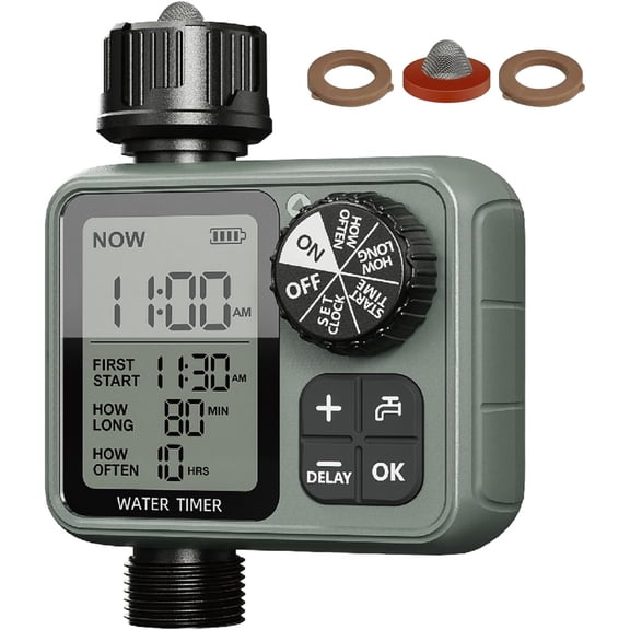 Sprinkler Timer for Garden Hose, Programmable Water Timer with Rain Delay & Manual Mode, Automatic Drip Irrigation System, Outdoor Hose Timers for Lawn Yard Watering, 1 Outlet