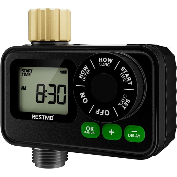 Sprinkler Timer for Outdoor Hose Faucet, Up to 11h59m Programmable Watering Timer for Soaker Hose, Filling, Misting with Brass Inlet & Large Dial, Rain Delay/Manual/Automatic Irrigation System