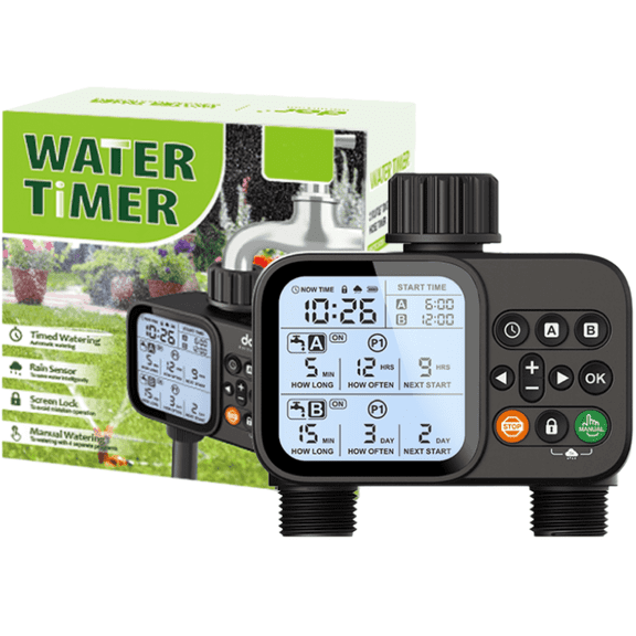 Sprinkler Timer, Smart Programmable Hose Water Timer with Auto Rain Delay, 3.15 Large LCD Display Digital Irrigation for Plant, Yard. Lawns,2 Zone