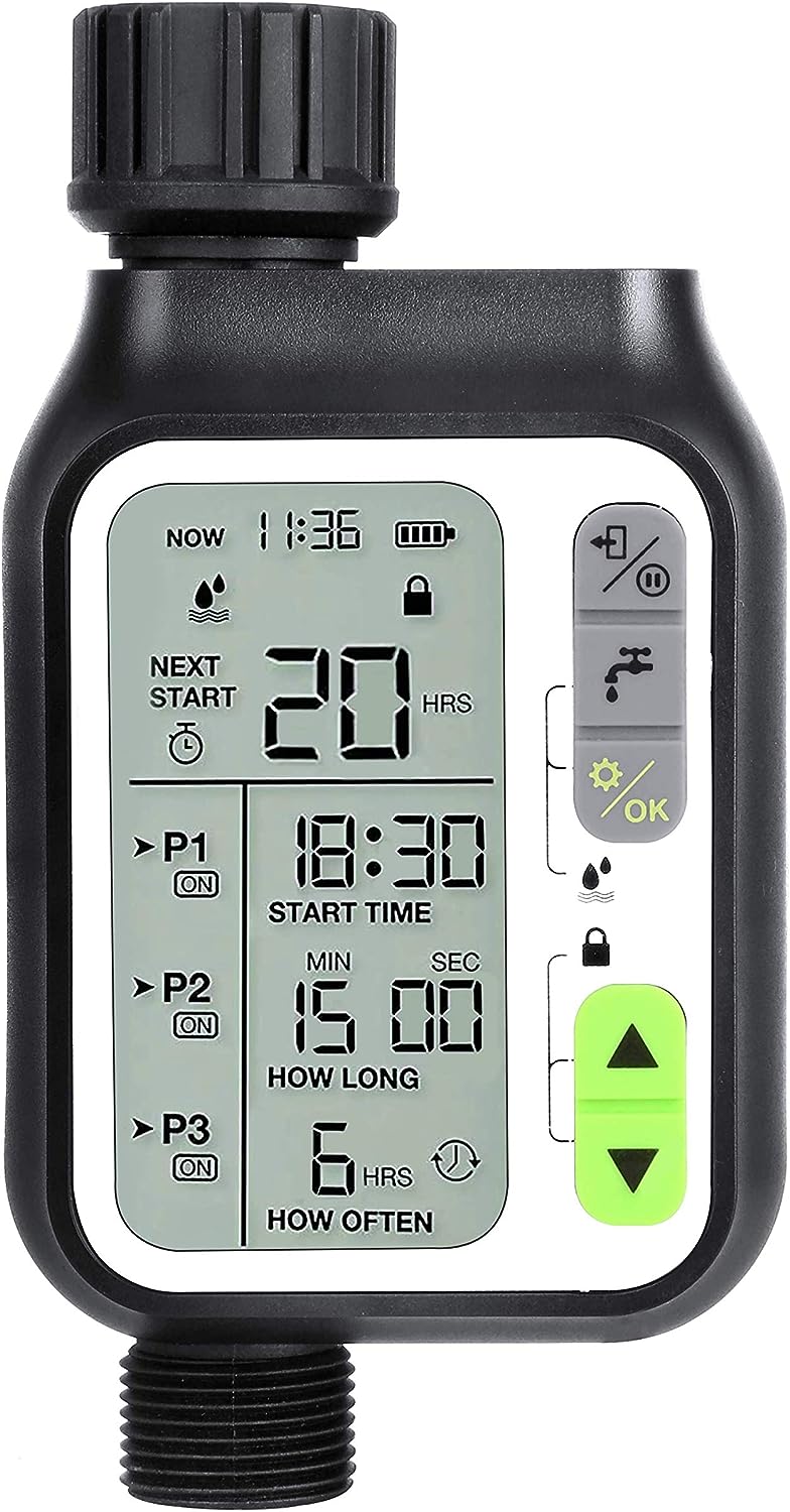 Sprinkler Timer with 3 Separate Watering Systems Automatic Rain