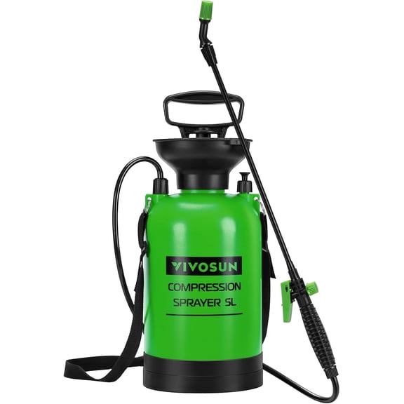 Sprinkler, lawn and garden pressurized spray bottle with adjustable shoulder strap