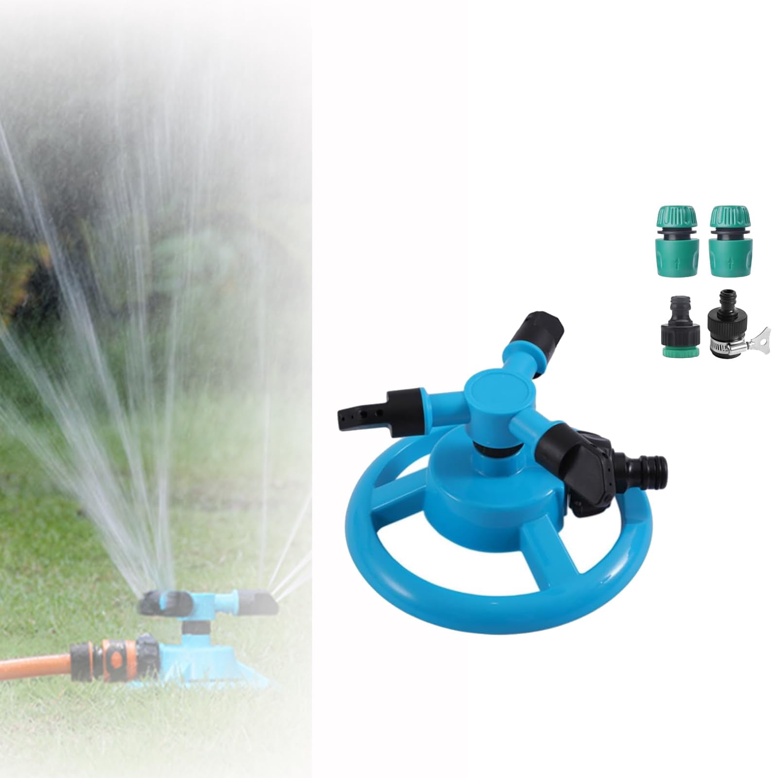 360° Rotating Lawn Sprinkler | 24-32ft Diameter Coverage | Adjustable 4-Nozzle System | Heavy-Duty ABS Plastic Base | Leak-Proof Garden Irrigation for Yard & Plants