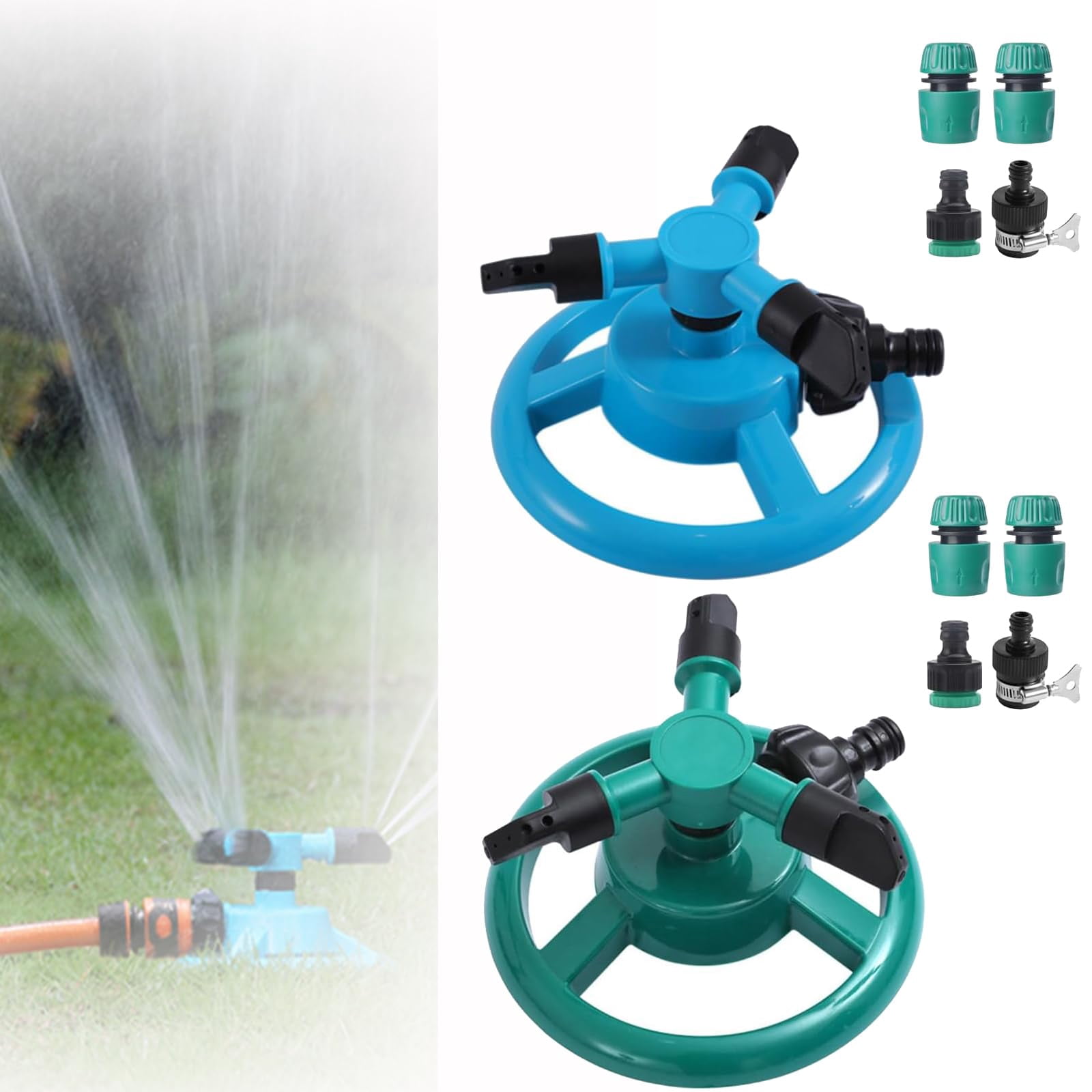 360° Rotating Lawn Sprinkler | 24-32ft Diameter Coverage | Adjustable 4-Nozzle System | Heavy-Duty ABS Plastic Base | Leak-Proof Garden Irrigation for Yard & Plants