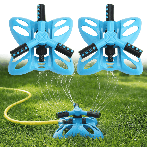 KOYMISKU 2 Pack Sprinkler for Yard, 360° Auto Rotating with Adjustable Spray, Large Area Coverage for Plant Irrigation