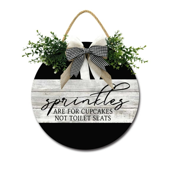 Sprinkles Are For Cupcakes Sign Farmhouse Wood Sign Front Porch Decor Rustic Wooden Sign Wall Decor Hanging Wooden Decorations with Bow-Knot for Home Porch Wall Door, 11 x 11 inch