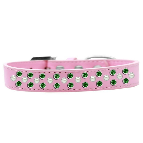 Dog, Puppy Pet Fashion Collar, "Pearl and Emerald Green Crystal Rimsets Sprinkles"