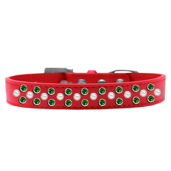 Dog, Puppy Pet Fashion Collar, "Pearl and Emerald Green Crystal Rimsets Sprinkles"