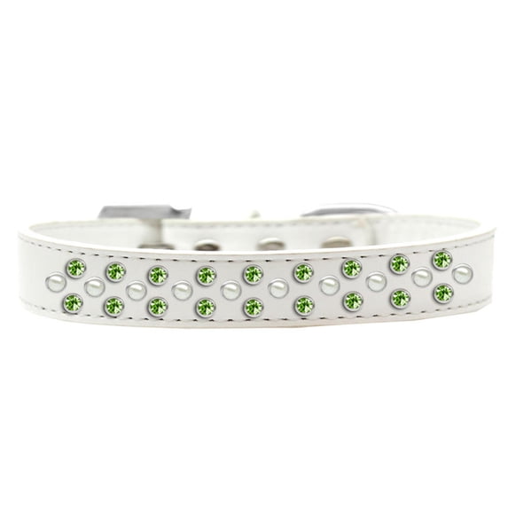 Dog, Puppy Pet Fashion Collar, "Pearl and Lime Green Crystal Rimsets Sprinkles"