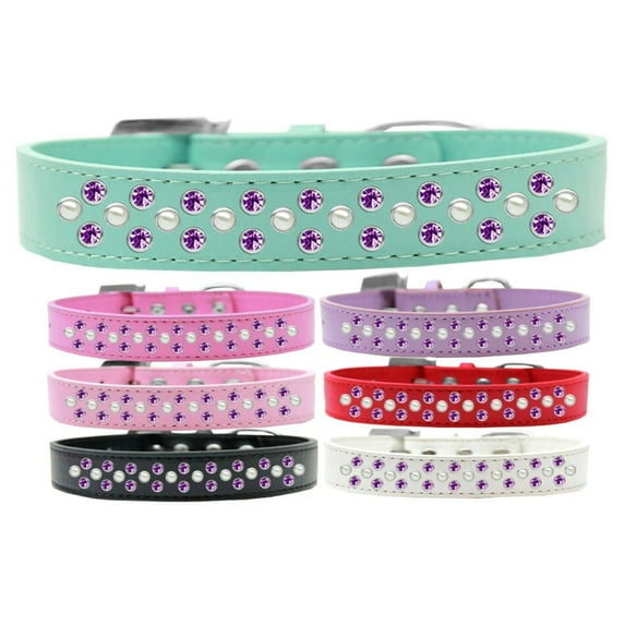 Dog, Puppy Pet Fashion Collar, "Pearl and Purple Crystal Rimsets Sprinkles"