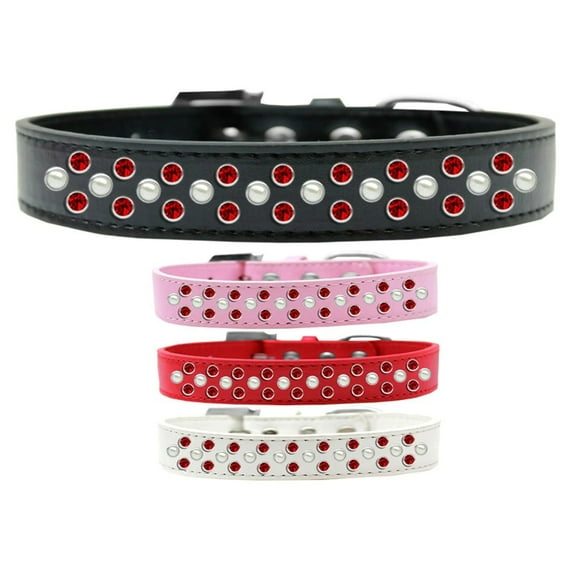 Dog, Puppy Pet Fashion Collar, "Pearl and Red Crystal Rimsets Sprinkles"