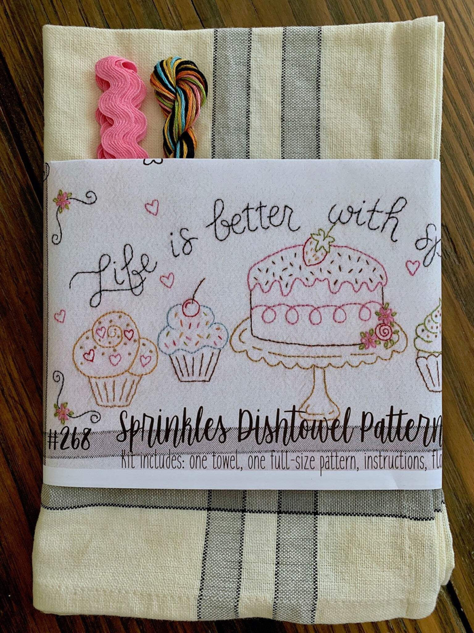 Sprinkles Embroidery Dishtowel Hand Embroidery Kit by Barri Sue Gaudet from Bareroots