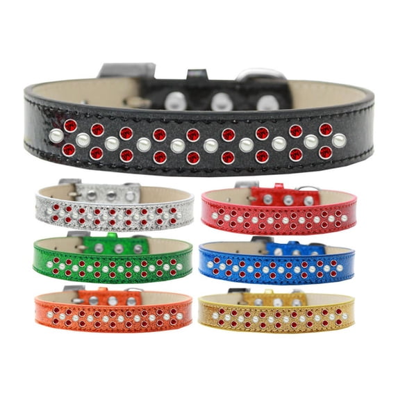Sprinkles Ice Cream Dog Collar Pearl And Red Crystals Size Size 18 Red