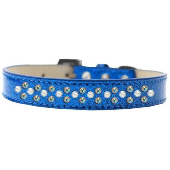 Sprinkles Ice Cream Pearl & AB Crystals Dog Collar, Blue - Size 16