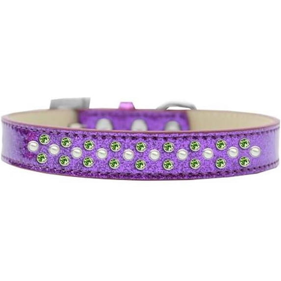 Sprinkles Ice Cream Pearl & Lime Green Crystals Dog Collar, Purple - Size 18