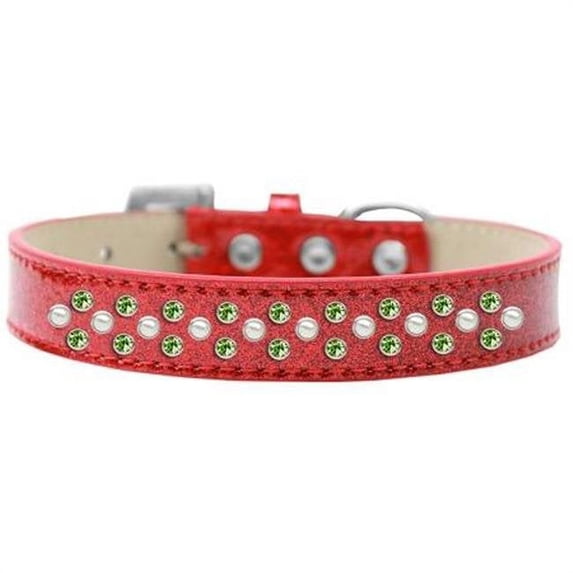 Sprinkles Ice Cream Pearl & Lime Green Crystals Dog Collar, Red - Size 12