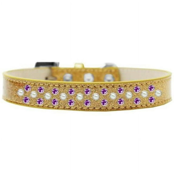 Sprinkles Ice Cream Pearl & Purple Crystals Dog Collar, Gold - Size 12