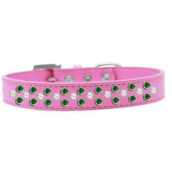 Sprinkles Pearl & Emerald Green Crystals Dog Collar, Bright Pink - Size 18
