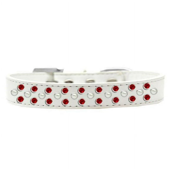 Sprinkles Pearl & Red Crystals Dog Collar, White - Size 16