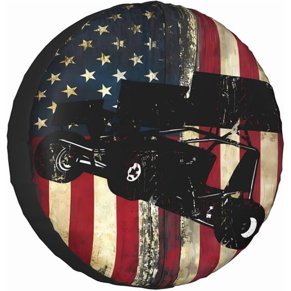 Sprint Car Dirt Track Racing American Flag Spare Tire Cover Weatherproof Wheel Protectors Dust-Proof Sun Protection Wheel Tire Covers Universal Fit for Truck SUV RV Camper Trailer
