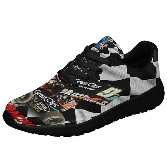 Sprint Car Dirt Track Racing Checked and American flag Shoes Sneakers Black Size 3.5
