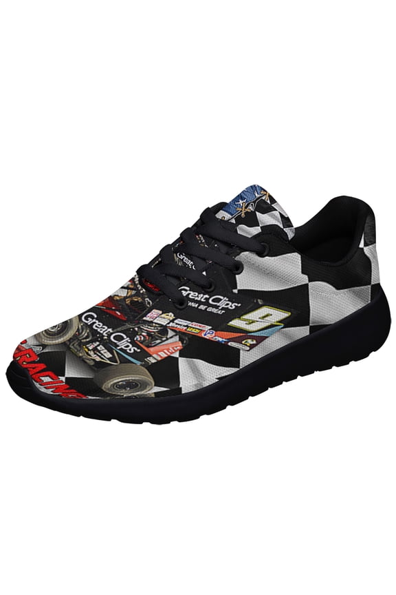 Sprint Car Dirt Track Racing Checked and American flag Shoes Sneakers Black Size 4.5