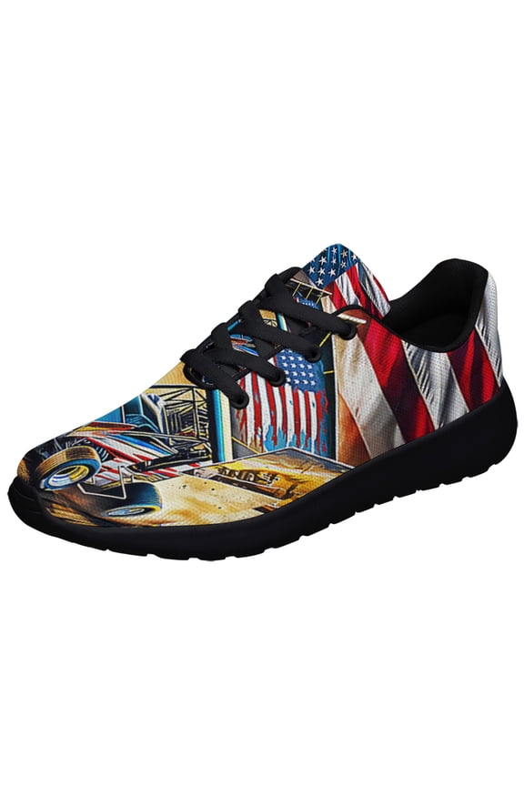 Sprint Car Racing Dirt Track Racing American flag Shoes Sneakers Black Size 5