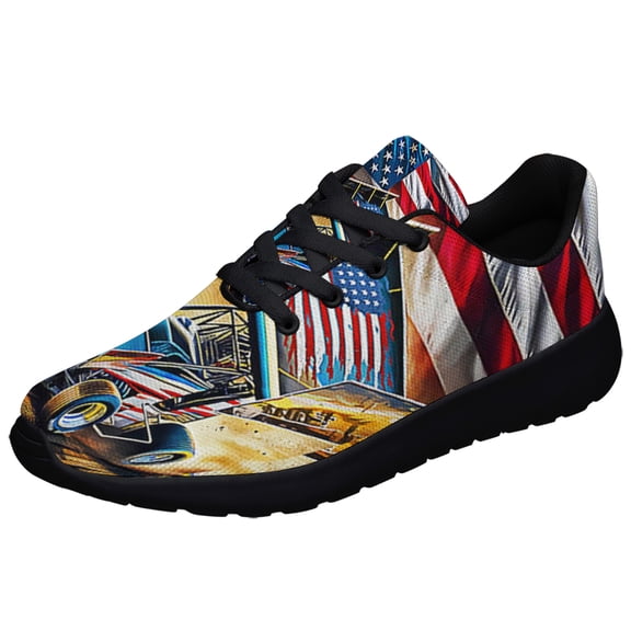 Sprint Car Racing Dirt Track Racing American flag Shoes Sneakers Black Size 8