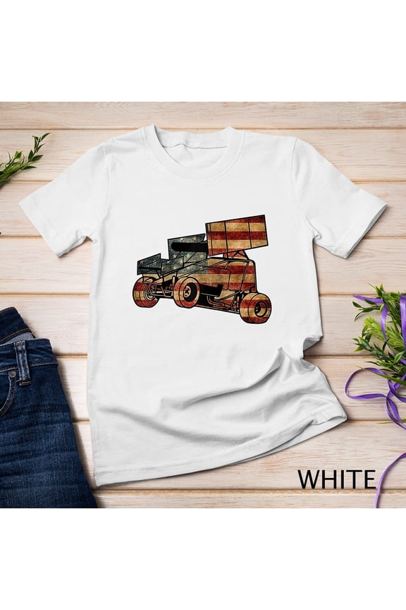 Sprint Car Racing Dirt Track Vintage Looking American Flag Raglan Unisex T-Shirt