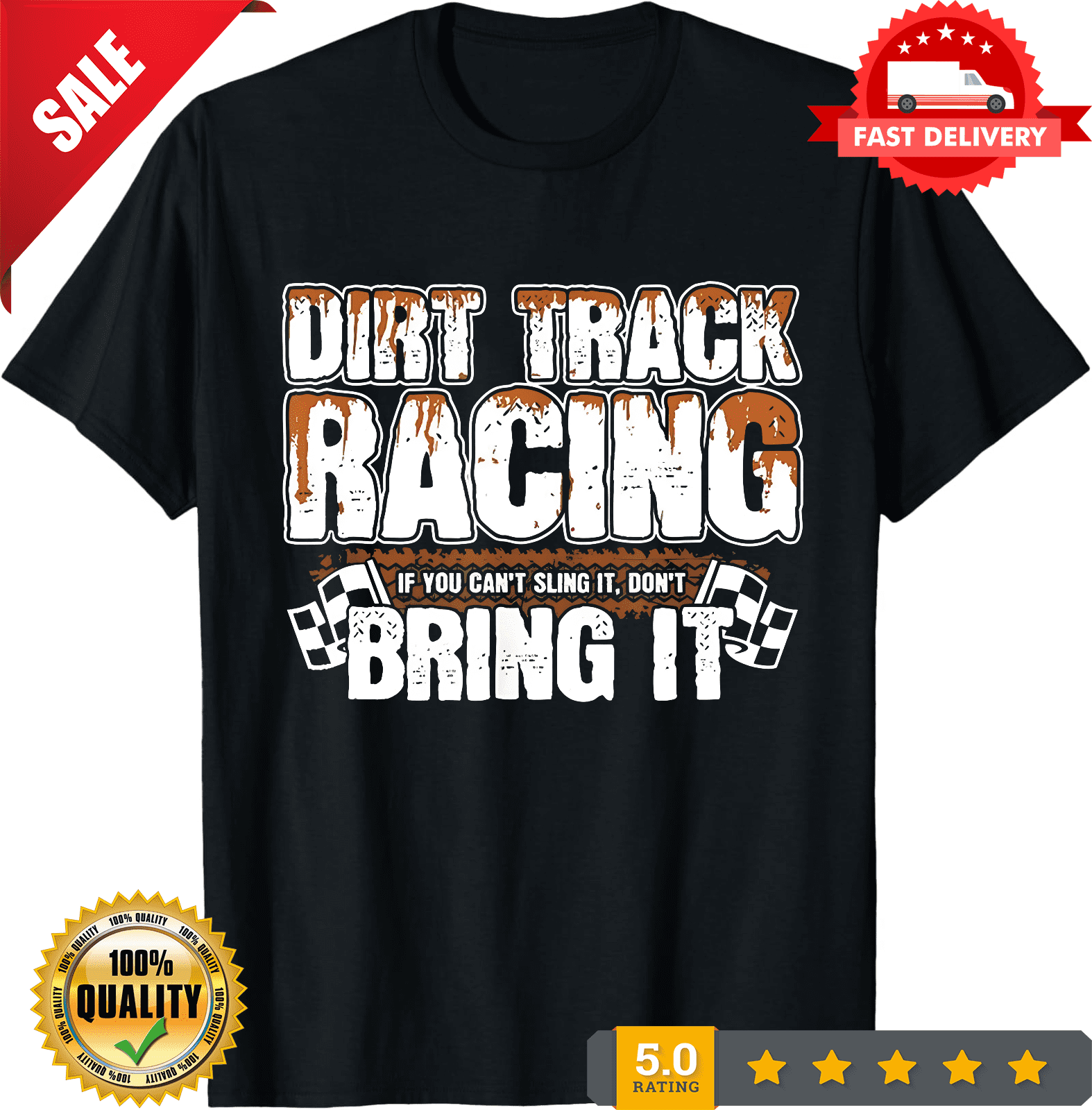 Sprint Car Racing Graphic Shirt with Bold Dirt Track Action Design, S ...